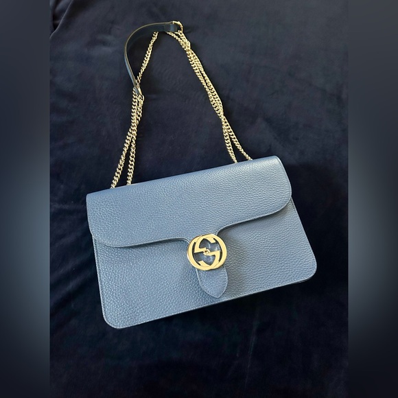 NEW Gucci Interlocking GG logo Blue Caspian Chain Large Bag - Picture 10 of 16